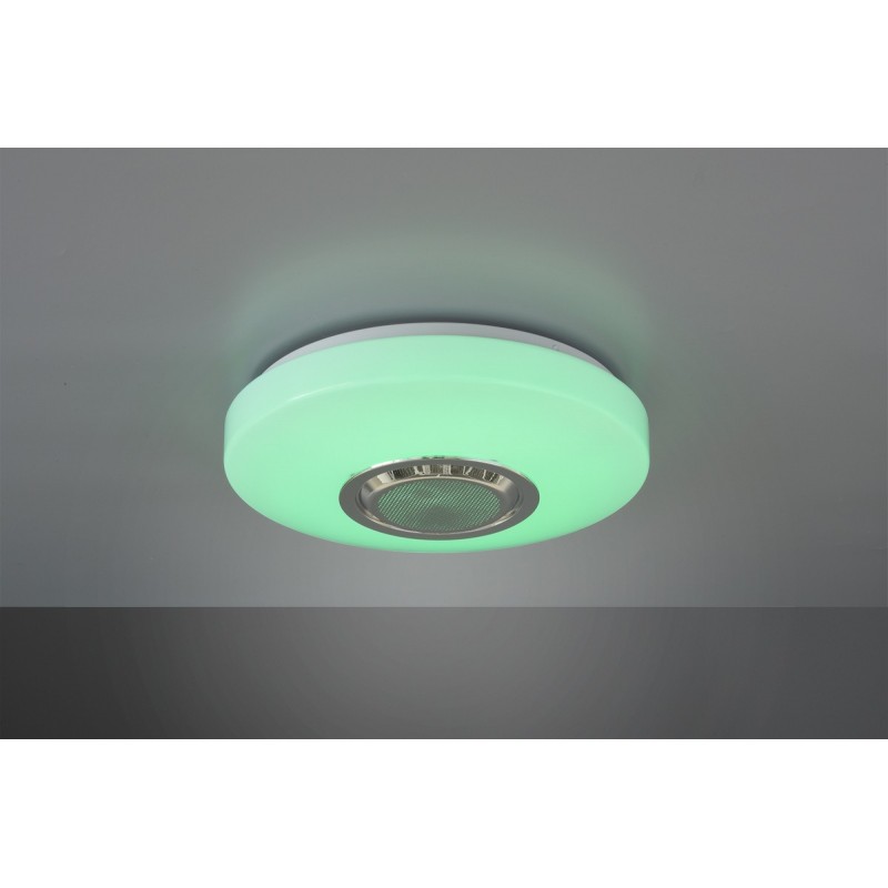 75,95 € Free Shipping | Indoor ceiling light Reality Maia 10W 3000K Warm light. Ø 33 cm. Dimmable multicolor RGBW LED. Remote control. Bluetooth speaker. Ceiling and wall mounting Living room and bedroom. Modern Style. Plastic and polycarbonate. White Color