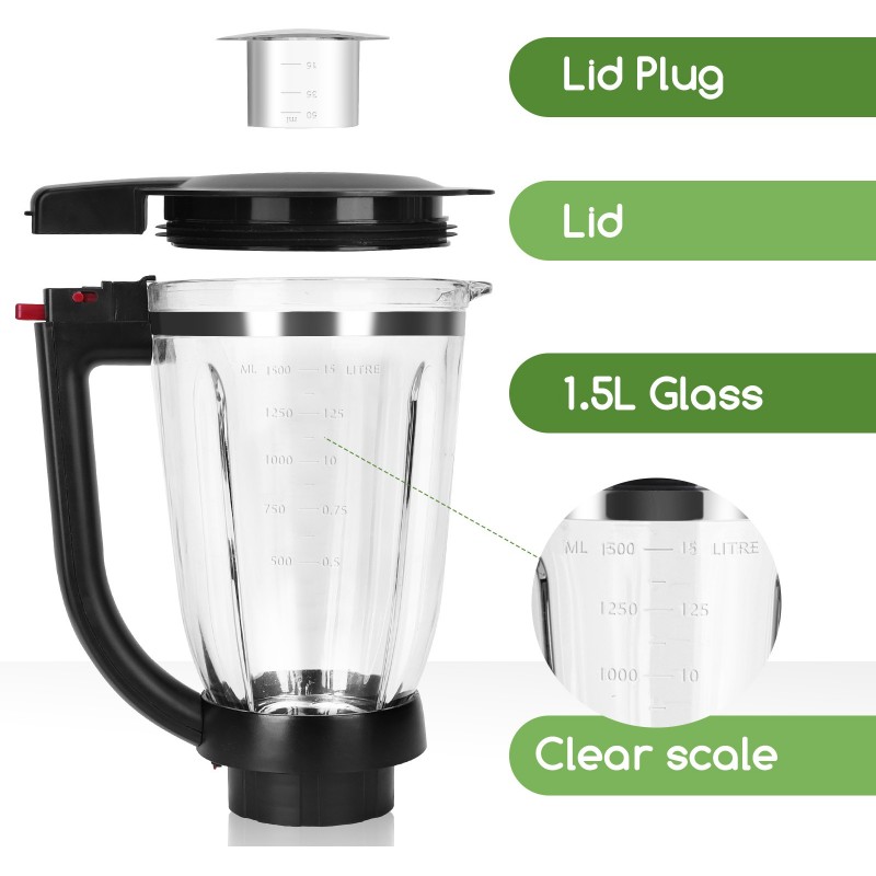 14,95 € Free Shipping | Kitchen appliance 26×21 cm. Container with lid for blender. 1.5 liters PMMA and Glass. Black Color