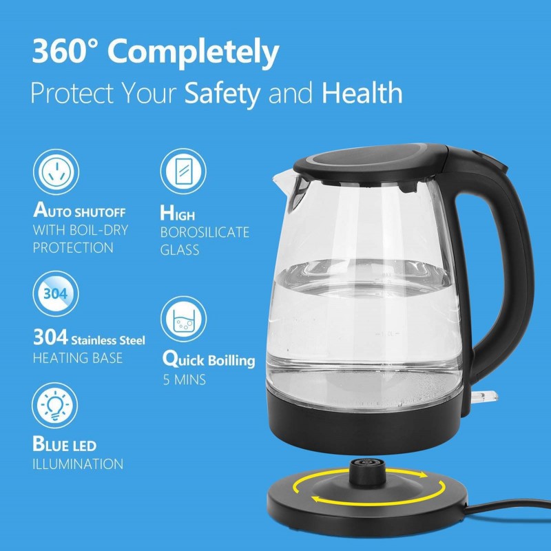 21,95 € Free Shipping | Kitchen appliance 2200W 24×22 cm. Electric kettle with LED lighting. Dry boil protection system. 1.7 liters PMMA and Glass. Black Color