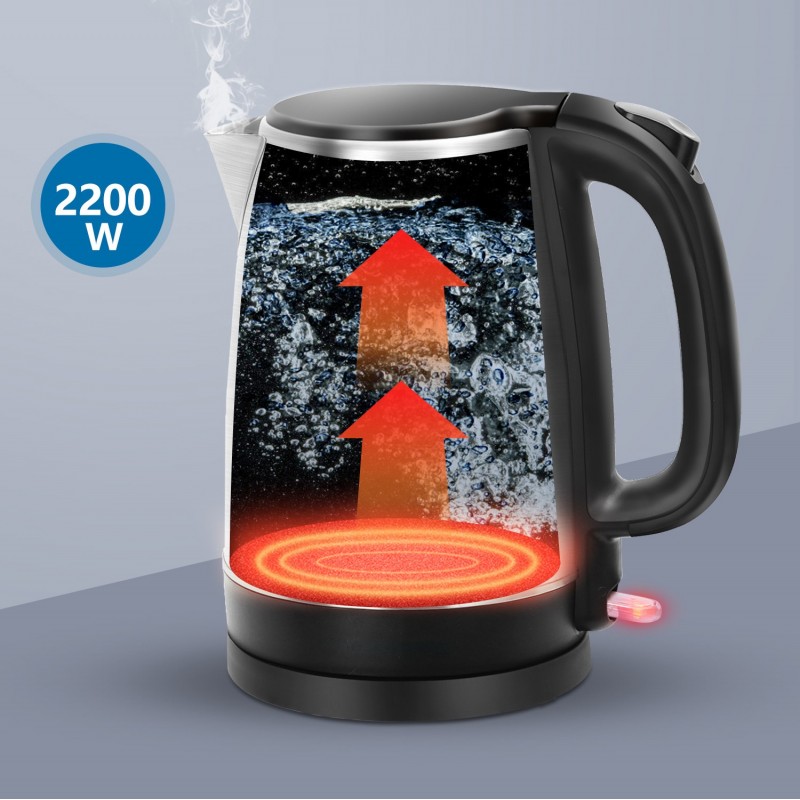 19,95 € Free Shipping | Kitchen appliance 2200W 24×22 cm. Electric water kettle. Protection against dry boiling. 1.7 liters Stainless steel. Black Color