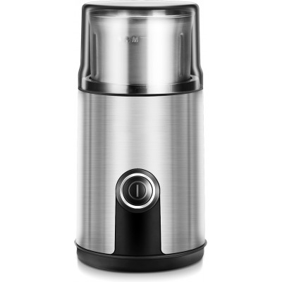 Kitchen appliance 200W 20×10 cm. Electric and compact grinder for coffee, spices, seeds and grains. Removable. stainless steel blades ABS and Stainless steel. Stainless steel and black Color