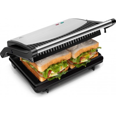 Kitchen appliance 750W 28×22 cm. Grill grill. Non-stick plates. 2 cooking surfaces. Cool touch handle. Black and silver Color