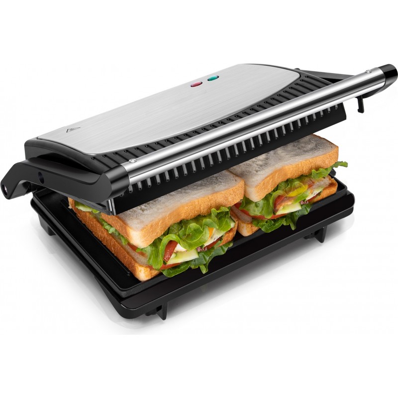 21,95 € Free Shipping | Kitchen appliance 750W 28×22 cm. Grill grill. Non-stick plates. 2 cooking surfaces. Cool touch handle. Black and silver Color