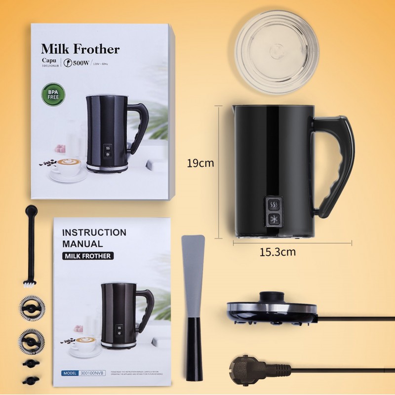 44,95 € Free Shipping | Kitchen appliance 500W 19×15 cm. 3-in-1 electric milk frother. Non-stick coating. Heater Stainless steel and Polycarbonate. Black Color