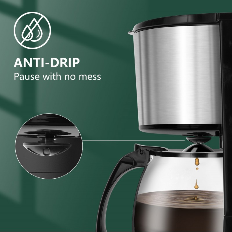 43,95 € Free Shipping | Kitchen appliance 800W 33×23 cm. Coffee maker. Drip coffee machine with reusable filter. LCD screen. Anti-drip system. 1.5 liters PMMA. Black Color