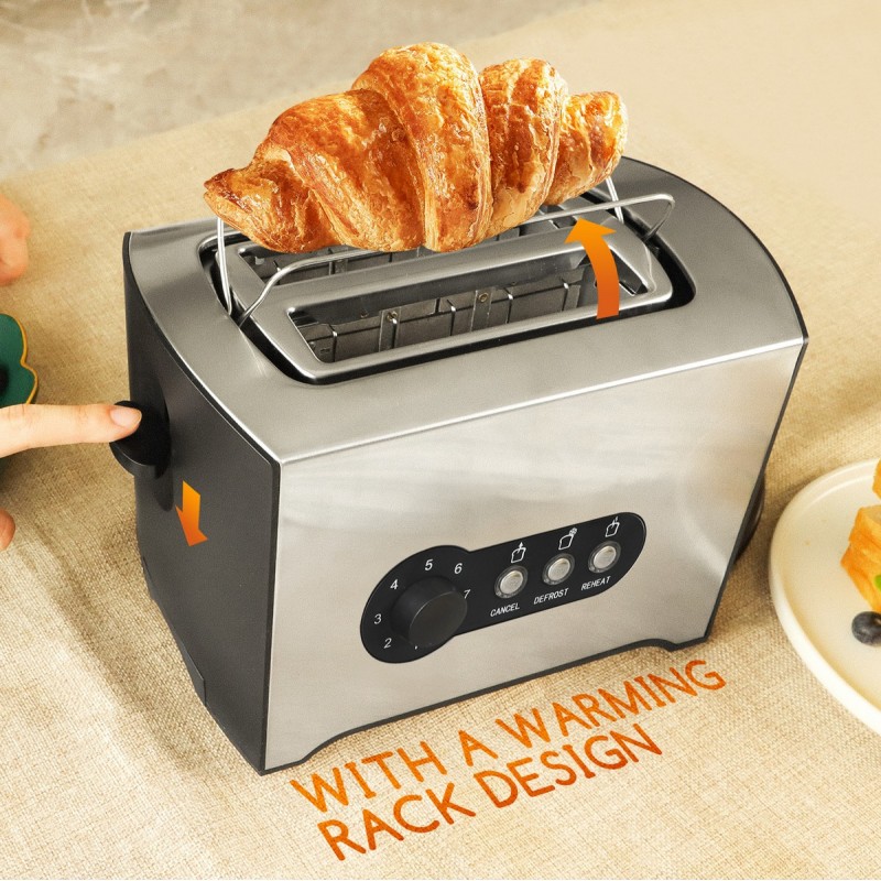 35,95 € Free Shipping | Kitchen appliance 900W 28×18 cm. 2 slice toaster. Removable crumb tray. Reheat and defrost function Stainless steel and PMMA. Black and silver Color