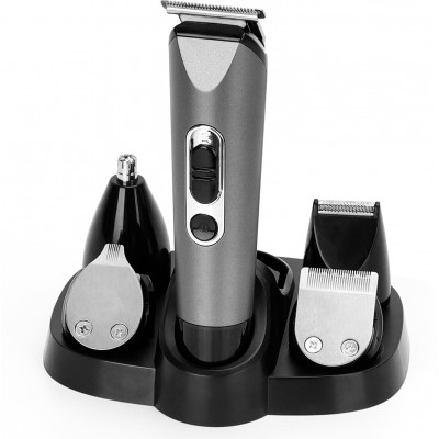 Personal care 3W 16×4 cm. 5 in 1 razor and beard trimmer. Cordless. Includes 7 guide combs and 5 heads ABS and Stainless steel. Gray Color