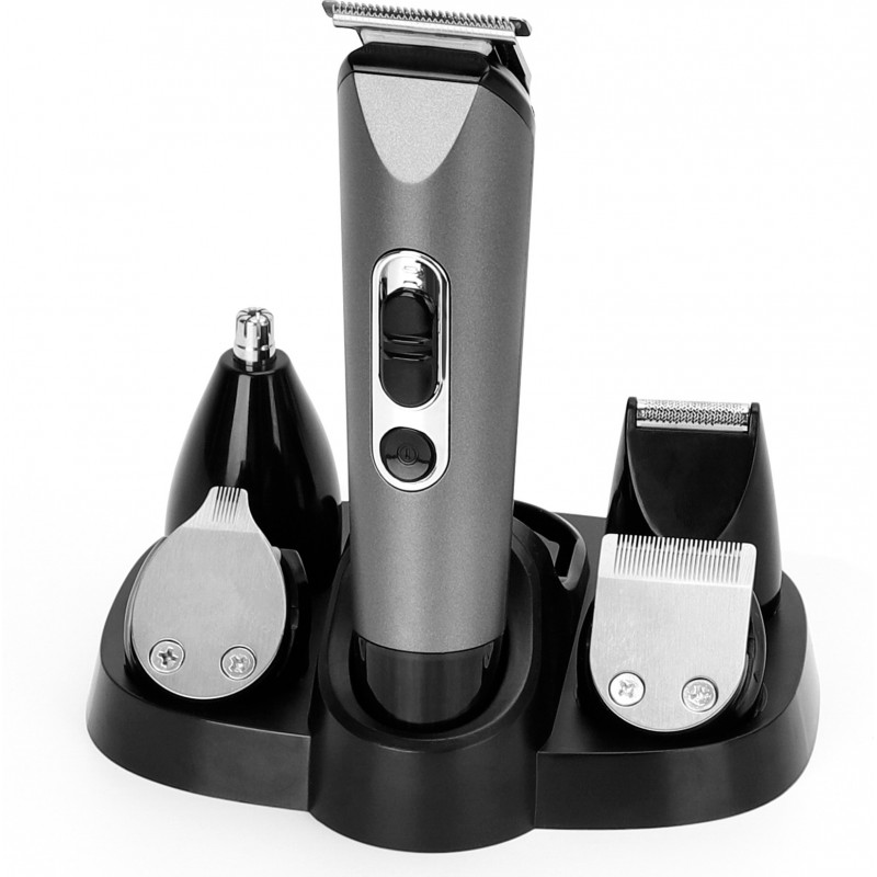 23,95 € Free Shipping | Personal care 3W 16×4 cm. 5 in 1 razor and beard trimmer. Cordless. Includes 7 guide combs and 5 heads ABS and Stainless steel. Gray Color