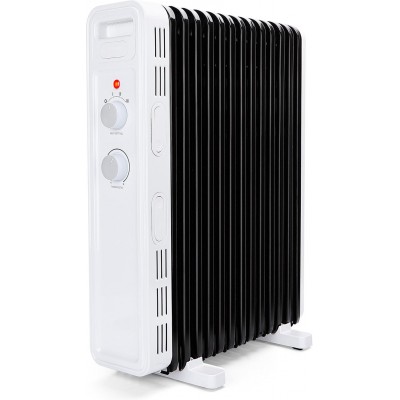 86,95 € Free Shipping | Heater 2500W 57×45 cm. Portable oil radiator. 13 elements. 3 power levels. rollover protection Steel. White and black Color