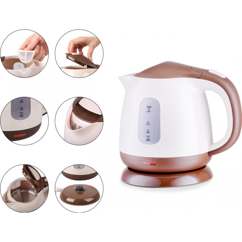 14,95 € Free Shipping | Kitchen appliance 1100W 21×19 cm. Compact electric water kettle. Dry boil protection system. 1 liter PMMA. White and brown Color