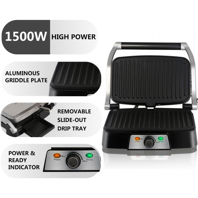 39,95 € Free Shipping | Kitchen appliance 1500W 32×28 cm. Grill grill. Grill and sandwich maker Black Color