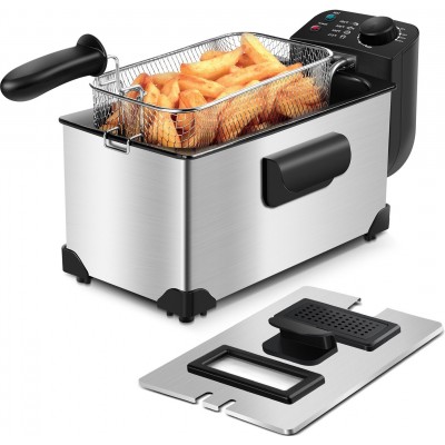 Kitchen appliance 2200W 41×23 cm. Electric fryer. Lid with viewing window. Removable container for draining oil. 3 liters Stainless steel. Stainless steel Color