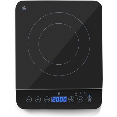 Appareil de cuisine 2000W 37×28 cm. Table de cuisson à induction portable. Touchez avec 10 niveaux. Comprend une casserole et des ustensiles de cuisine PMMA. Couleur noir