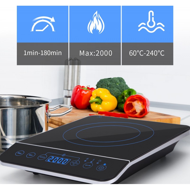 77,95 € Free Shipping | Kitchen appliance 2000W 37×28 cm. Multi-function portable induction hob. Touch with 10 power levels. Includes saucepan and kitchen utensils PMMA. Black Color