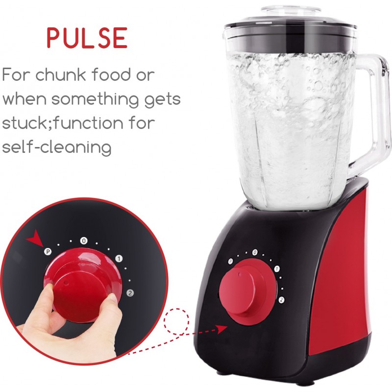 56,95 € Free Shipping | Kitchen appliance 750W 39×20 cm. American glass blender. ice crusher 4 stainless steel blades. 1.5 liter glass jug Glass. Black and red Color