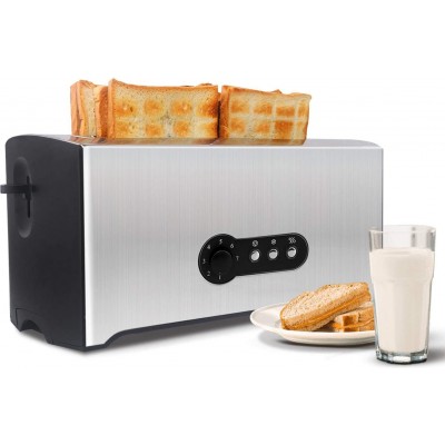 Küchengerät 1600W 31×17 cm. 4-Scheiben-Toaster. 7 Toast-Modi. Herausnehmbare Krümelschublade Rostfreier Stahl und PMMA. Schwarz und silber Farbe