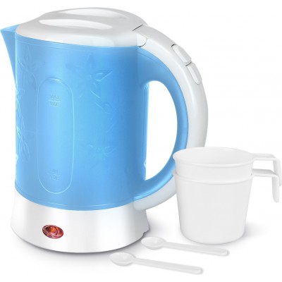 11,95 € Free Shipping | Kitchen appliance 600W 17×16 cm. Electric water kettle. Compact for travel. Includes cups and spoons. Auto power off. 600ml PMMA and Polycarbonate. Blue Color