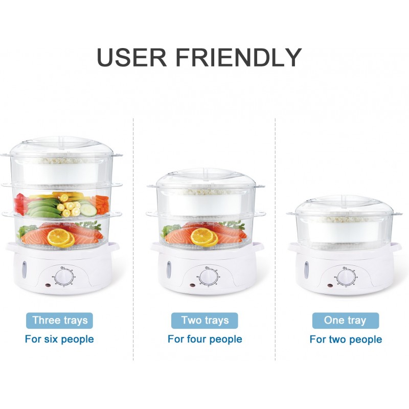 37,95 € Free Shipping | Kitchen appliance 800W 40×31 cm. Electric steamer for steaming food. 3 cooking containers PMMA. White Color