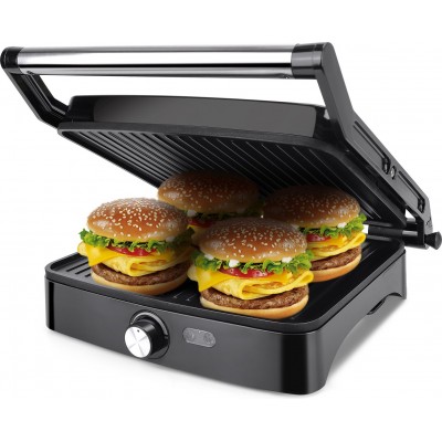 Kitchen appliance 1800W 34×31 cm. Grill, sandwich maker and electric panini machine. Double-sided grill. floating top plate Stainless steel. Black Color