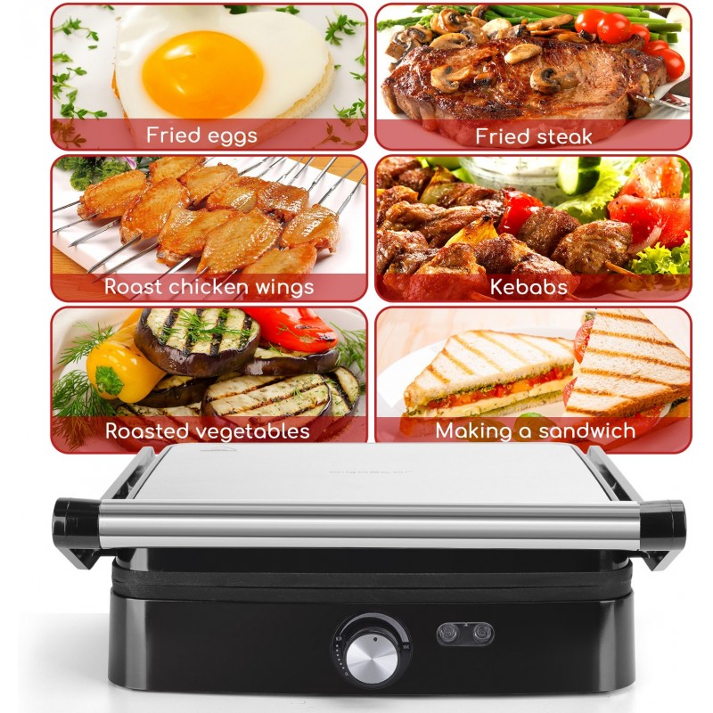51,95 € Free Shipping | Kitchen appliance 1800W 34×31 cm. Grill, sandwich maker and electric panini machine. Double-sided grill. floating top plate Stainless steel. Black Color