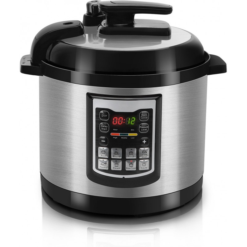 99,95 € Free Shipping | Kitchen appliance 1000W 35×34 cm. Multifunction pressure cooker. Led screen. Programmable functions. non-stick 6 liters Aluminum. Black and silver Color