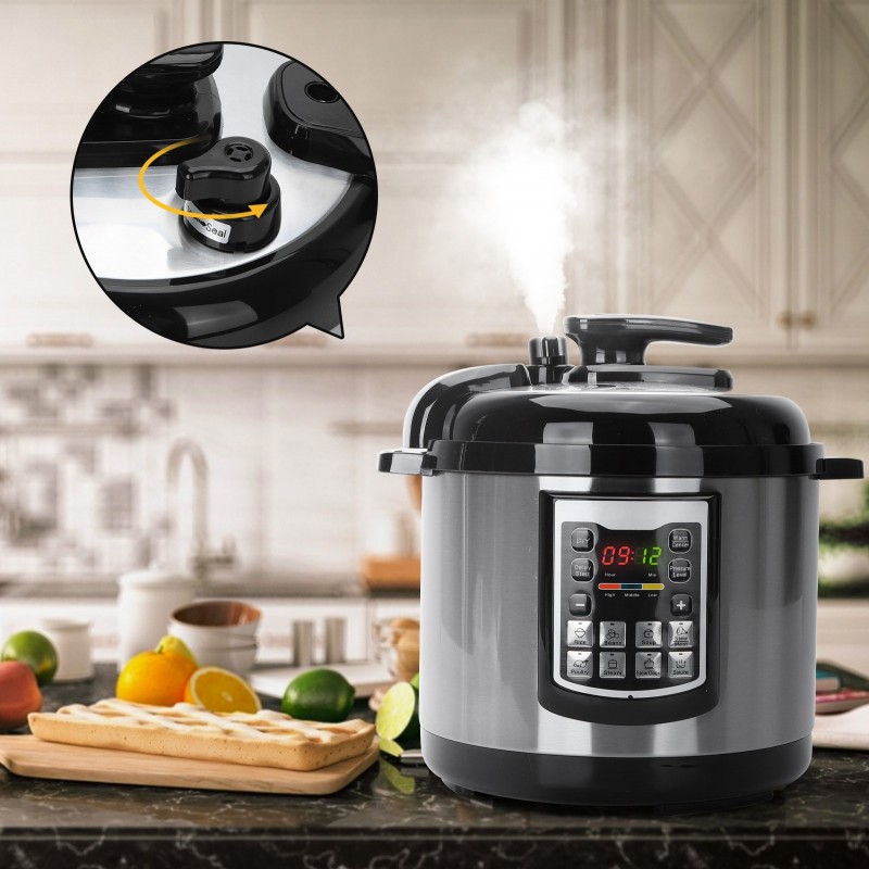 99,95 € Free Shipping | Kitchen appliance 1000W 35×34 cm. Multifunction pressure cooker. Led screen. Programmable functions. non-stick 6 liters Aluminum. Black and silver Color