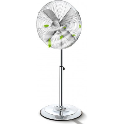 59,95 € Envio grátis | Ventilador de pé 50W 123×45 cm. Oscilante. Estrutura metálica. Regulável. Cabeça ajustável Metais. Cor prata