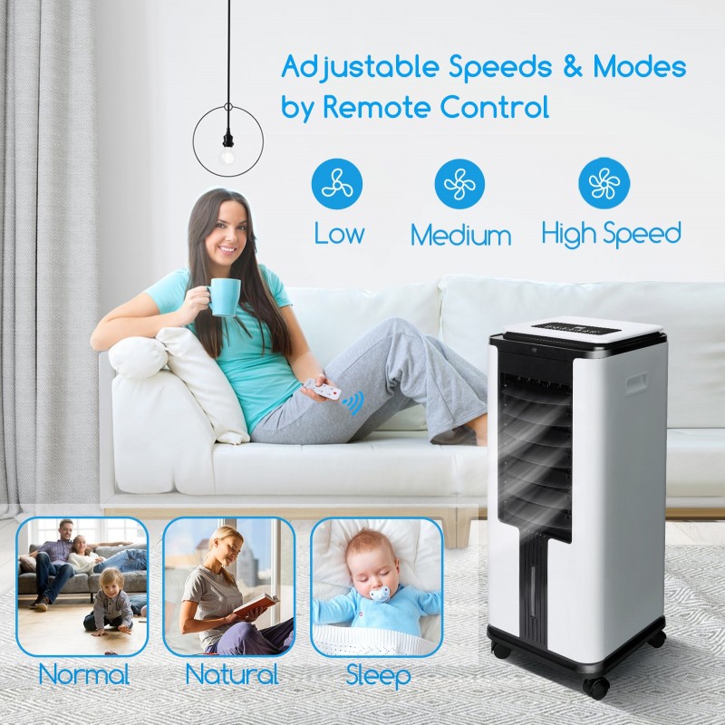 117,95 € Free Shipping | Pedestal fan 75W 75×33 cm. Portable Air Cooler 4 in 1. Evaporative cooler with fan. Humidifier. Purifier. Remote control PMMA and Polycarbonate. White and black Color