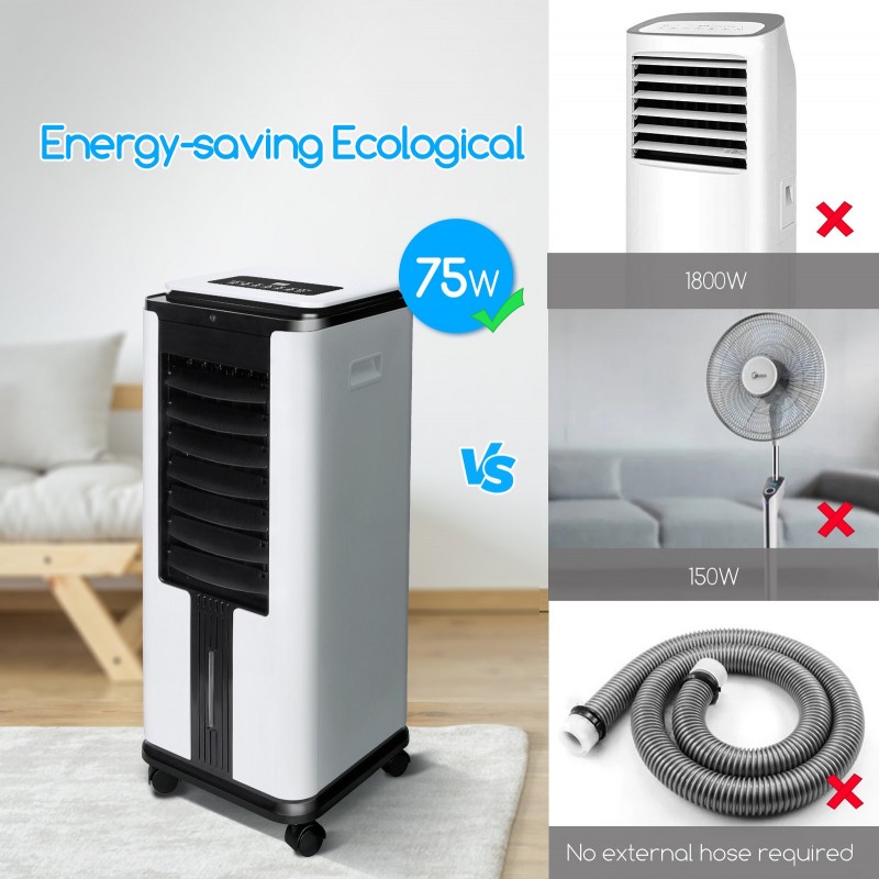117,95 € Free Shipping | Pedestal fan 75W 75×33 cm. Portable Air Cooler 4 in 1. Evaporative cooler with fan. Humidifier. Purifier. Remote control PMMA and Polycarbonate. White and black Color