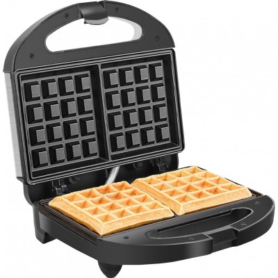 Eletrodoméstico de cozinha 800W 24×23 cm. Máquina de waffles elétrica com revestimento antiaderente. Máquina de waffles belga com pratos profundos Cor preto e prata