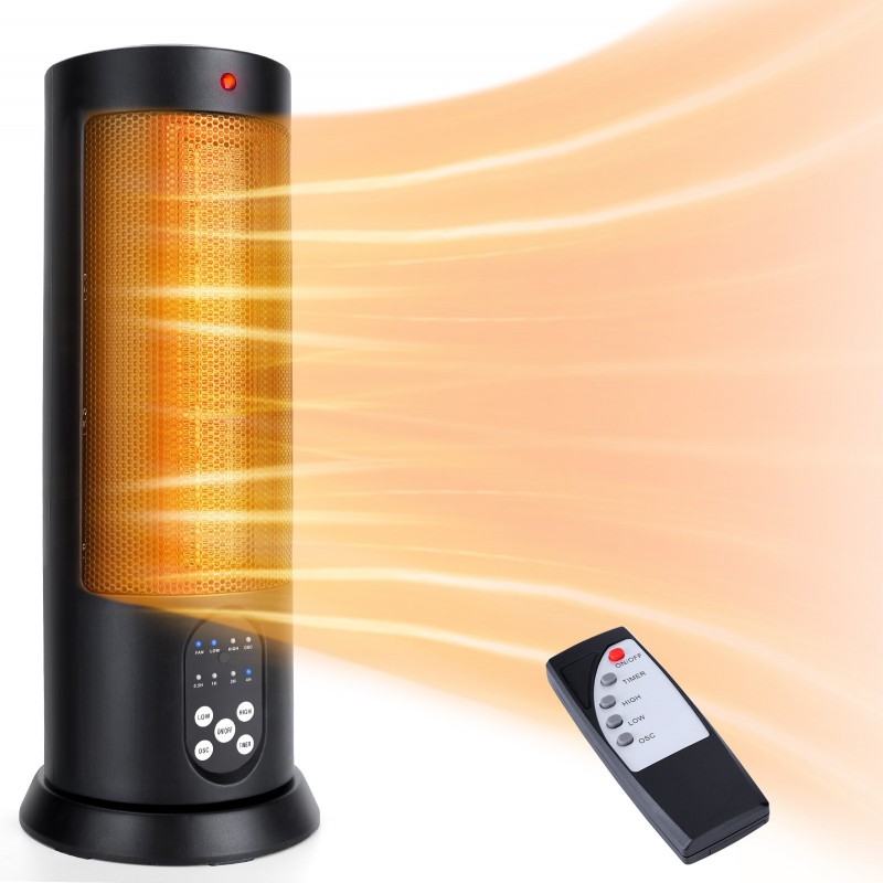 63,95 € Free Shipping | Heater 1500W 46×18 cm. Ceramic tower air radiator. Remote control. Oscillation. Fan Black Color