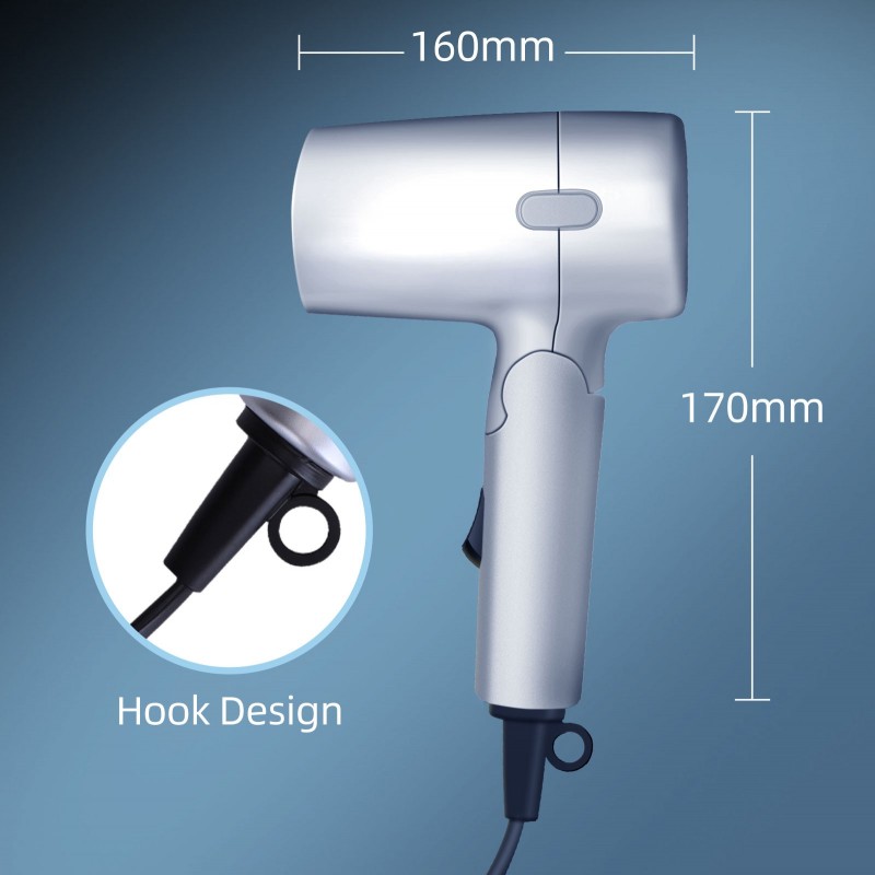 9,95 € Free Shipping | Personal care 1200W 17×16 cm. Portable travel hair dryer. Folding handle. 2 speeds. temperature setting ABS and Polycarbonate. Silver Color