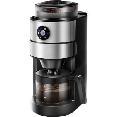 Kitchen appliance 800W 39×27 cm. Coffee maker. Drip coffee machine. Built-in 2-in-1 grinder. 5 grinding levels. keep warm function Stainless steel and Polycarbonate. Black Color
