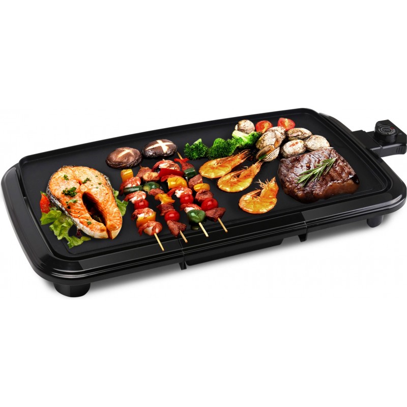 47,95 € Free Shipping | Kitchen appliance 2000W 58×30 cm. Non-stick grill plate. Adjustable temperature. Removable tray collects oil Aluminum and Plastic. Black Color