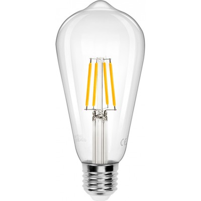 12,95 € Free Shipping | 5 units box LED light bulb 6W E27 LED ST64 2700K Very warm light. Ø 6 cm. LED filament Crystal
