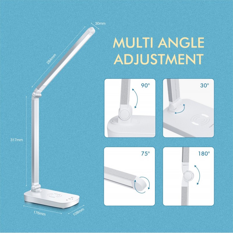 29,95 € Free Shipping | Desk lamp 5W 36×36 cm. LED touch flex. Wireless charging base. 3 lighting modes Polycarbonate. Silver Color