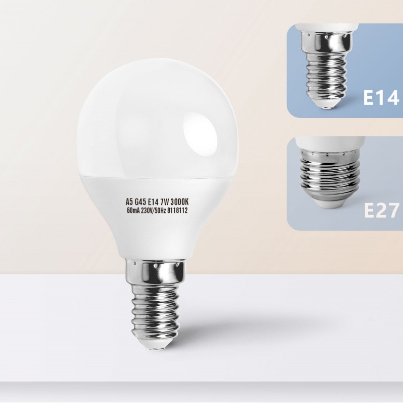7,95 € Free Shipping | 5 units box LED light bulb 7W E14 LED 3000K Warm light. Ø 4 cm. wide angle LED PMMA and Polycarbonate. White Color