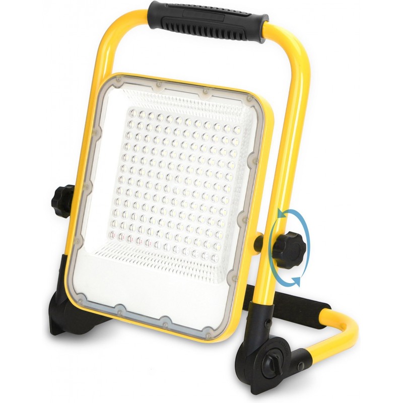 72,95 € Free Shipping | Flood and spotlight 100W 6500K Cold light. 38×29 cm. Work Focus. Portable LED. 360º swivel. Waterproof. Folding stand. SOS function Aluminum. Yellow Color
