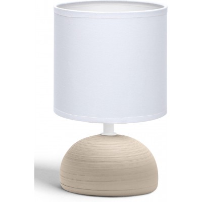 Lámpara de sobremesa 40W 23×14 cm. Pantalla de tela Cerámica. Color blanco y marrón