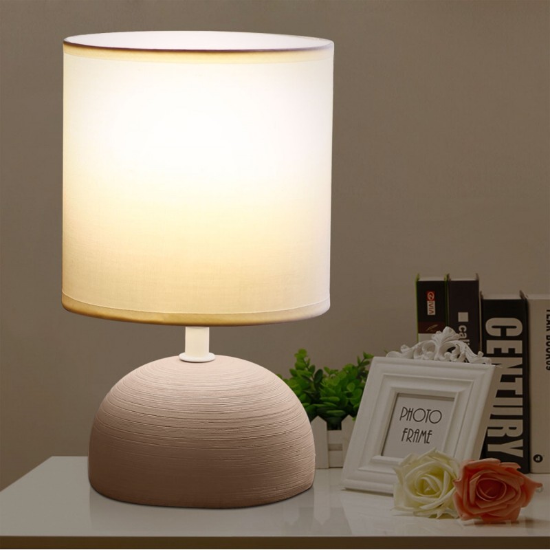 10,95 € Free Shipping | Table lamp 40W 23×14 cm. fabric shade Ceramic. White and brown Color