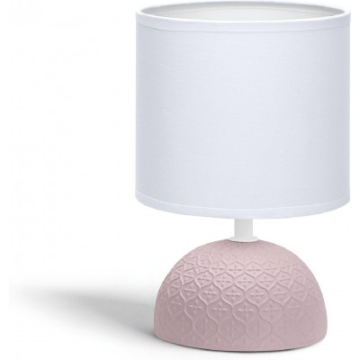 Lampada da tavolo 40W 24×14 cm. paralume in tessuto Ceramica. Colore bianca e rosa