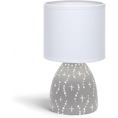 Lampada da tavolo 40W 25×14 cm. paralume in tessuto Ceramica. Colore bianca e grigio