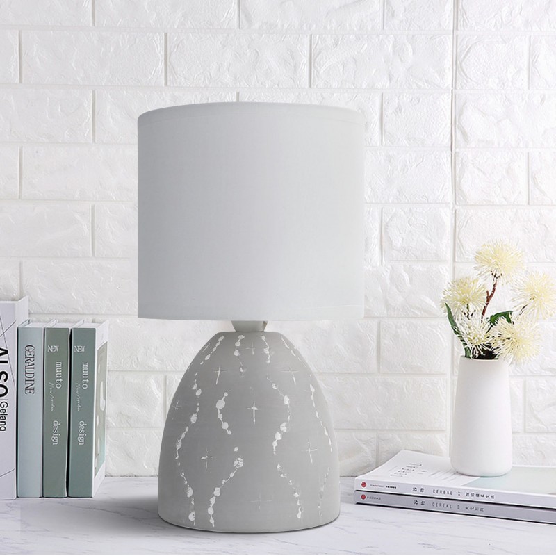 12,95 € Free Shipping | Table lamp 40W 25×14 cm. fabric shade Ceramic. White and gray Color