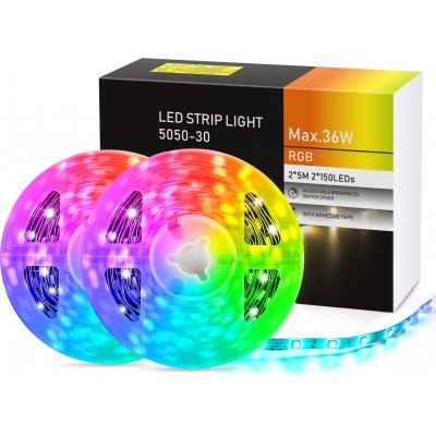 25,95 € 免费送货 | LED灯条和软管 36W 500×1 cm. 灯带。多色 RGB。遥控。自粘5米 有机玻璃