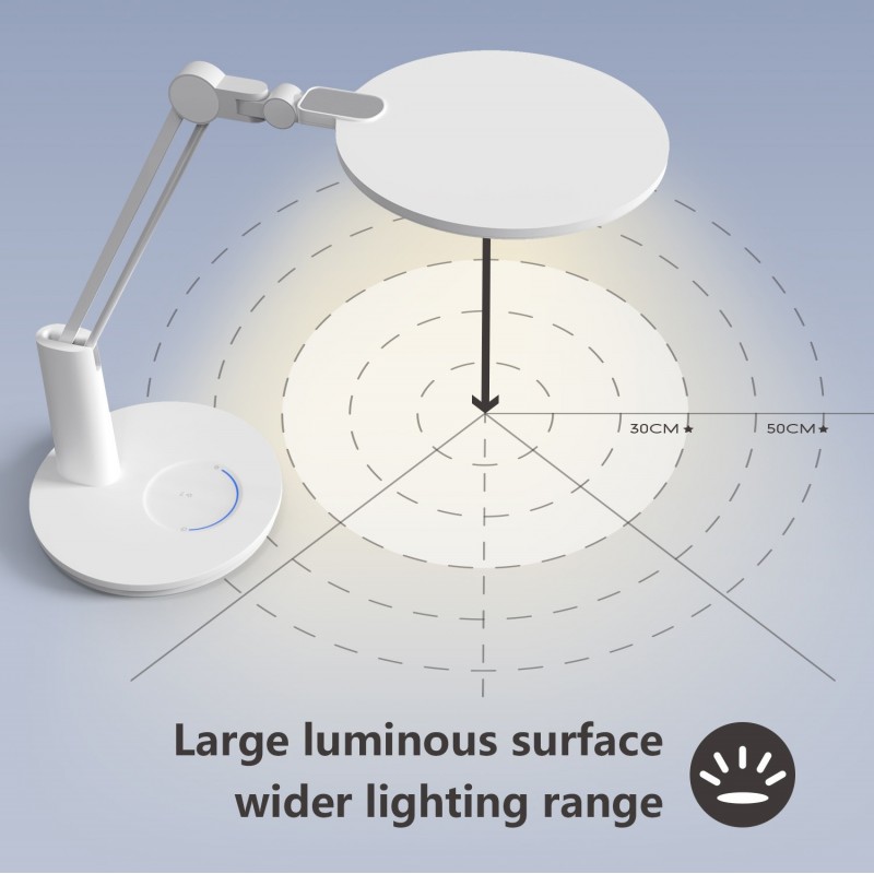 65,95 € Free Shipping | Desk lamp 18W 4000K Neutral light. 44×44 cm. touch control Dimmable. Eye protection LED. night light function PMMA and Polycarbonate. White Color