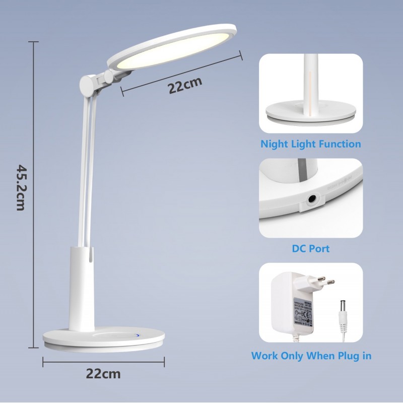 65,95 € Free Shipping | Desk lamp 18W 4000K Neutral light. 44×44 cm. touch control Dimmable. Eye protection LED. night light function PMMA and Polycarbonate. White Color