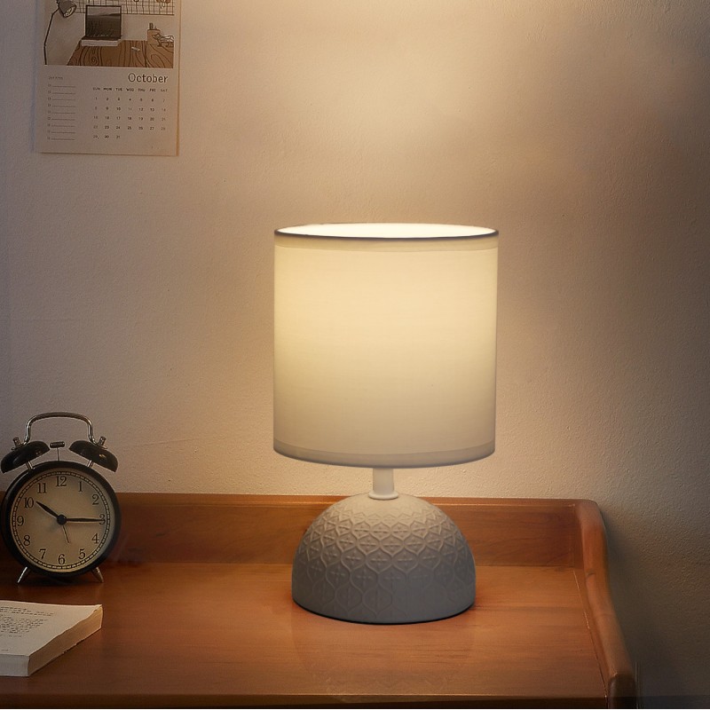 11,95 € Free Shipping | Table lamp 40W 24×14 cm. fabric shade Ceramic. White and brown Color