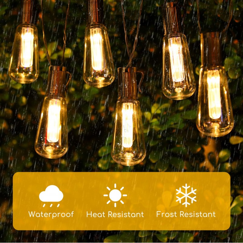 10,95 € Free Shipping | Decorative lighting 380 cm. LED light garland. Sun recharge. 10 LED bulbs. Suitable for outdoors. 3.8 meters Retro and vintage Style. PMMA and Polycarbonate. Black and green Color
