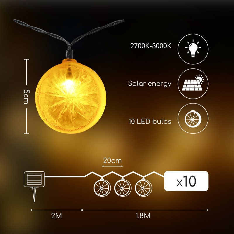 8,95 € Free Shipping | Decorative lighting 380 cm. LED light garland. Sun recharge. 10 LED bulbs. 3.8 meters PMMA and Polycarbonate. Yellow Color