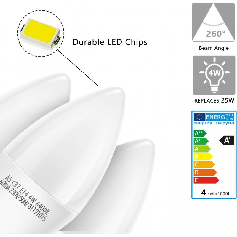 5,95 € Free Shipping | 5 units box LED light bulb 3W E14 LED C37 Ø 3 cm. White Color